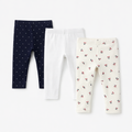 Kiabi Infant Girls Pack of 3 Cotton Stretchable Ankle-Length Leggings