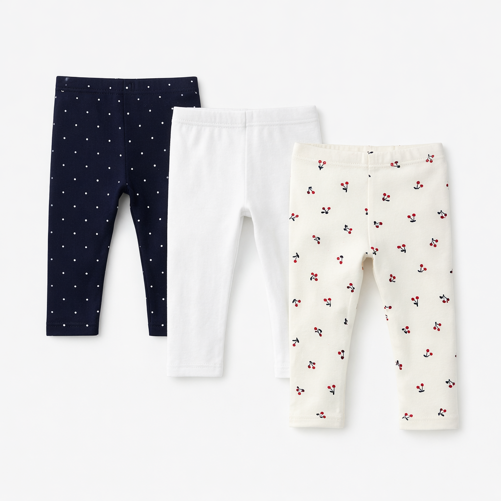 Kiabi Infant Girls Pack of 3 Cotton Stretchable Ankle-Length Leggings