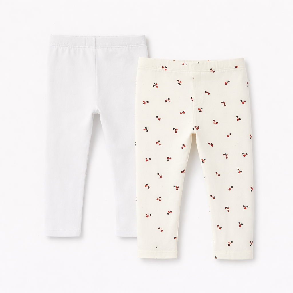 Kiabi Infant Girls Pack of 2 Cotton Stretchable Ankle-Length Leggings