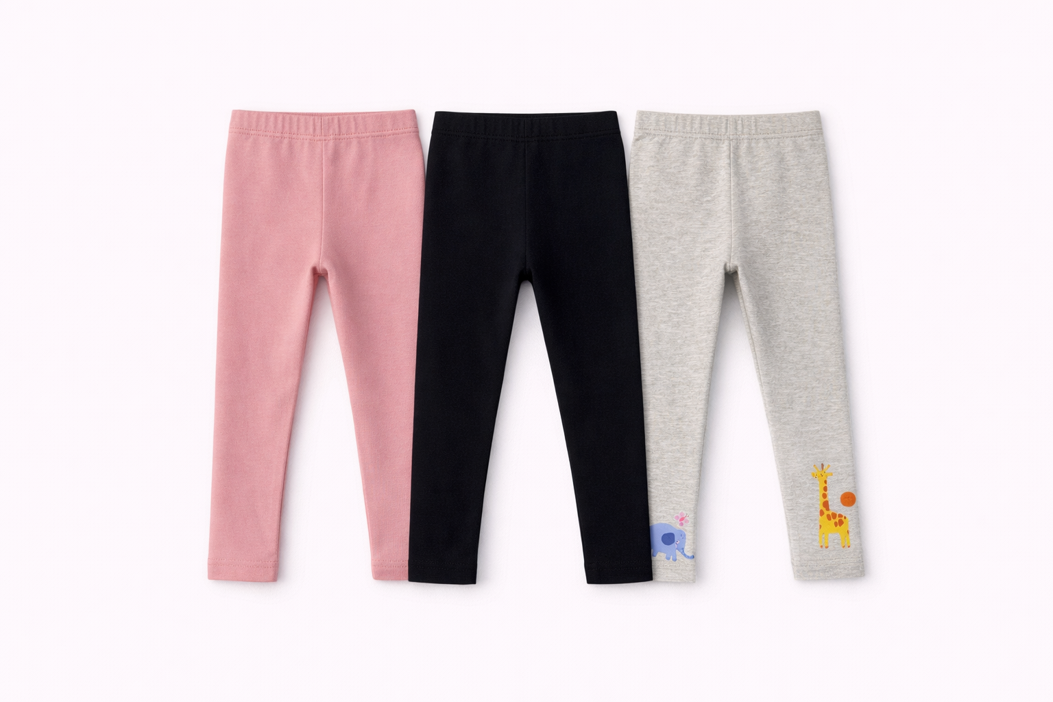 Kiabi Infant Girls Pack of 3 Cotton Stretchable Ankle-Length Leggings