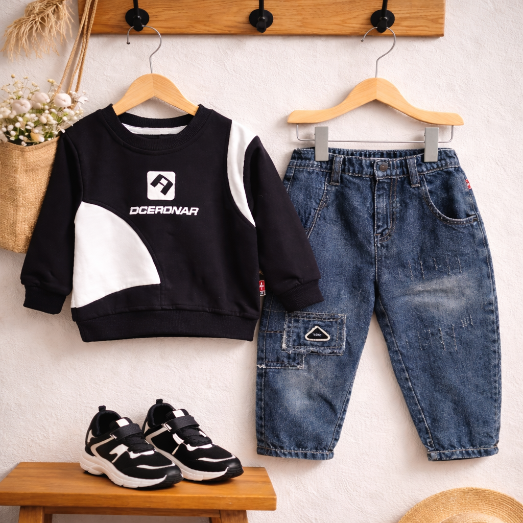 Urban Cool Sweatshirt & Denim Set (2-Piece)