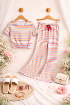 Pastel Rainbow Stripe Bootcut Co-Ord Set