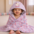 Babyoye Teddy Bear Print Hooded Baby Towel – Soft Terry Cotton Bath Wrapper (Lavender Pink)