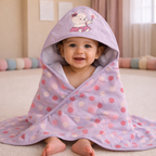 Babyoye Teddy Bear Print Hooded Baby Towel – Soft Terry Cotton Bath Wrapper (Lavender Pink)