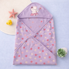 Babyoye Teddy Bear Print Hooded Baby Towel – Soft Terry Cotton Bath Wrapper (Lavender Pink)