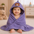 Babyhug Solid Hooded Baby Towel with Bear Patch – Soft Terry Cotton Bath Wrapper (Lavender Purple)