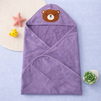 Babyhug Solid Hooded Baby Towel with Bear Patch – Soft Terry Cotton Bath Wrapper (Lavender Purple)