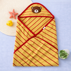 Babyoye Striped Hooded Baby Towel with Bear Patch – Soft Terry Cotton Bath Wrapper (Yellow & Red)