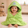 Babyhug Octopus Patch Hooded Baby Towel – Soft Terry Cotton Bath Wrapper (Green)