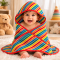 Babyhug Multicolor Striped Hooded Baby Towel – Soft Terry Cotton Bath Wrapper (Rainbow Multi)