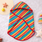 Babyhug Multicolor Striped Hooded Baby Towel – Soft Terry Cotton Bath Wrapper (Rainbow Multi)