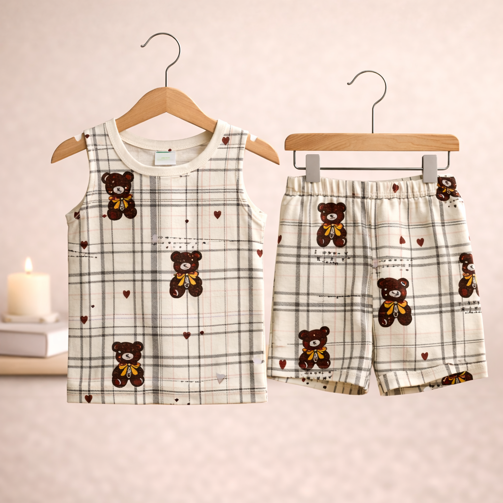 Mini Klub Teddy Bear Print Sleeveless Top & Shorts Set