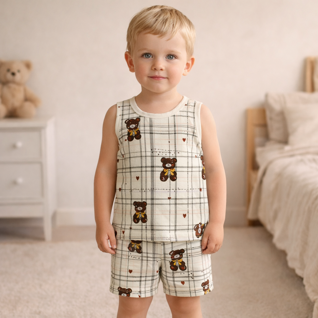 Mini Klub Teddy Bear Print Sleeveless Top & Shorts Set