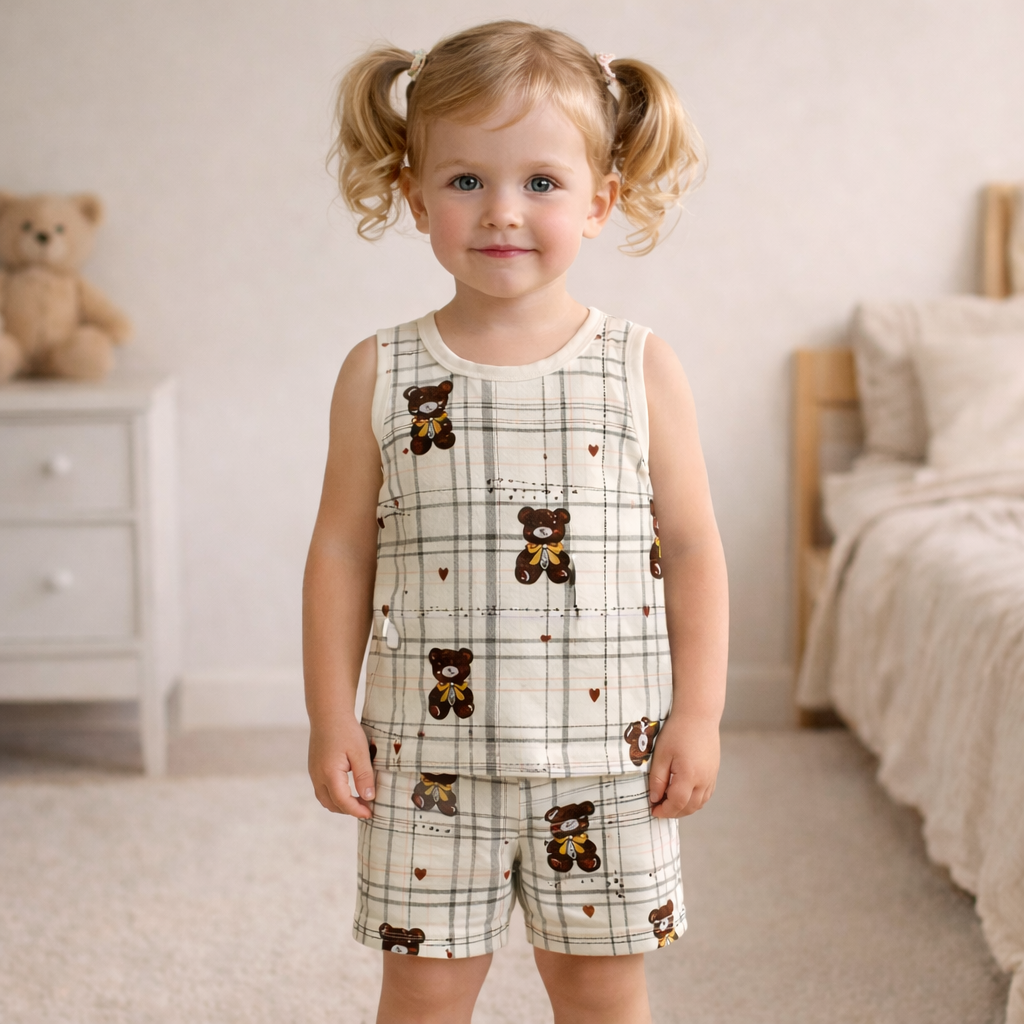Mini Klub Teddy Bear Print Sleeveless Top & Shorts Set