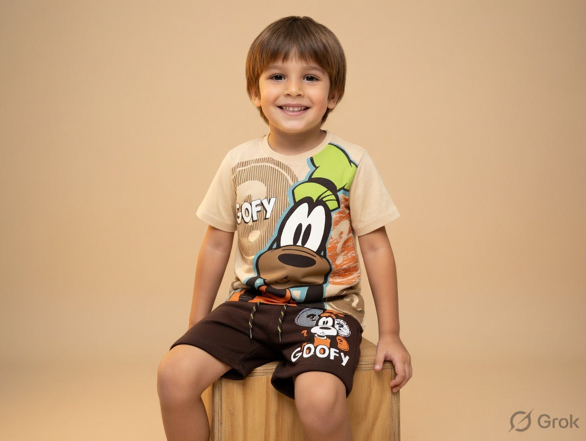 Disney Goofy Beige & Brown Short Set for Boys