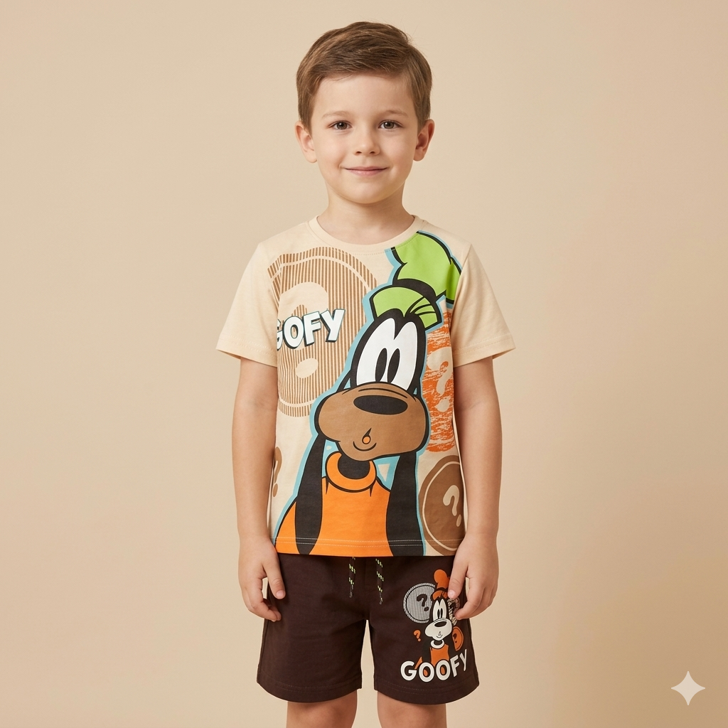 Disney Goofy Beige & Brown Short Set for Boys