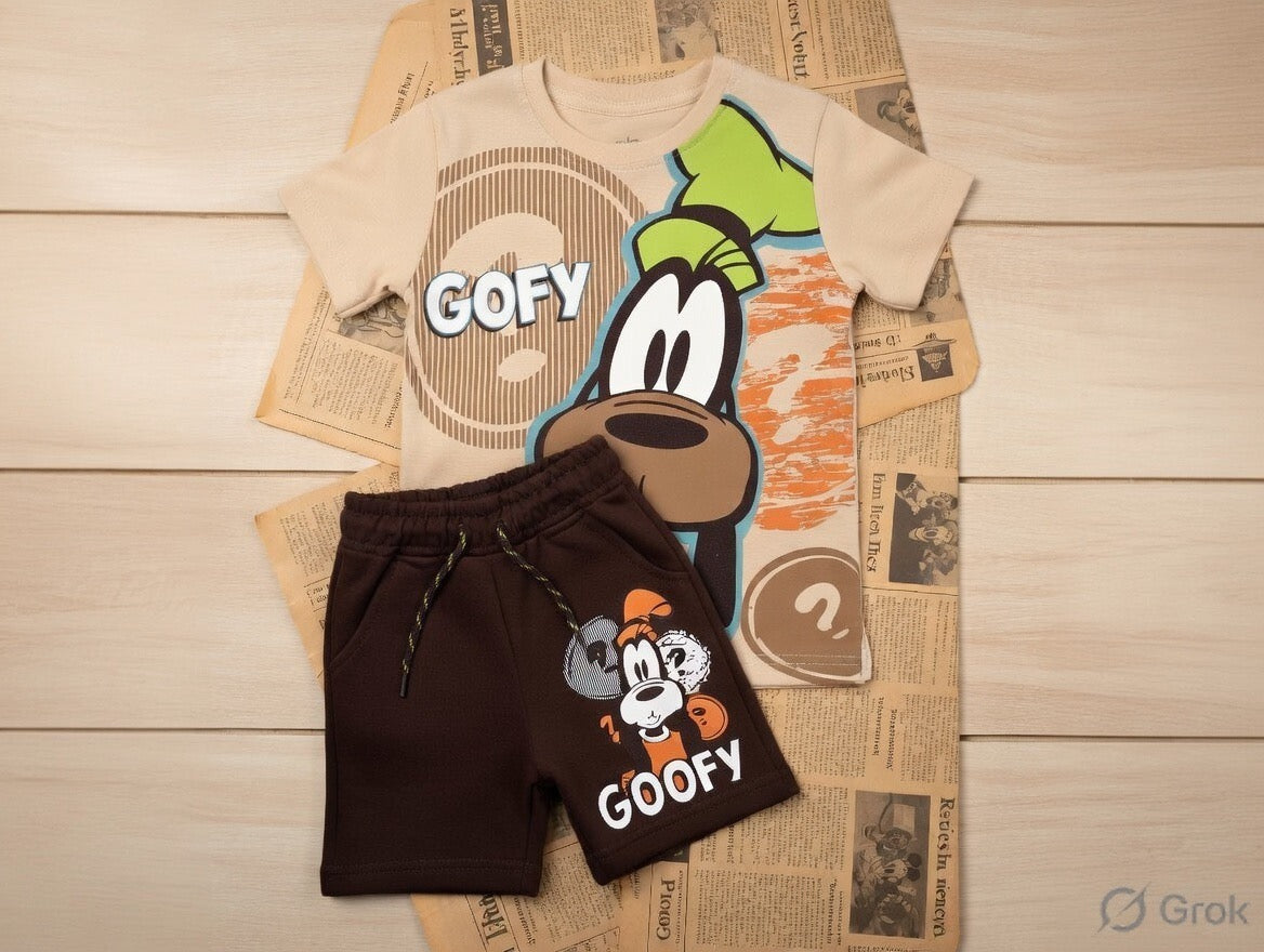 Disney Goofy Beige & Brown Short Set for Boys