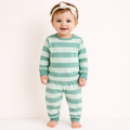 Minicute Striped Full Sleeve Top & Pants Set – Soft Cotton Co-ord for Kids (Green)