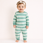 Minicute Striped Full Sleeve Top & Pants Set – Soft Cotton Co-ord for Kids (Green)