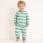 Minicute Striped Full Sleeve Top & Pants Set – Soft Cotton Co-ord for Kids (Green)