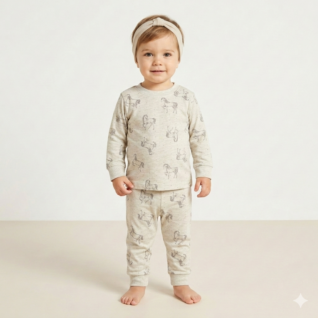 Minicute Horse Print Full Sleeve Top & Pants Set