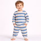 Minicute Blue Striped Full Sleeve Top & Pants Set