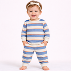 Minicute Blue Striped Full Sleeve Top & Pants Set