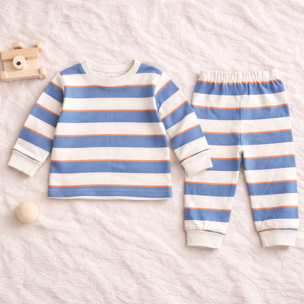 Minicute Blue Striped Full Sleeve Top & Pants Set