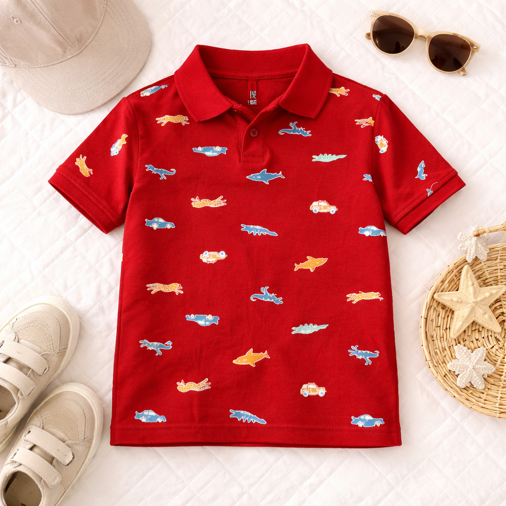 Fun Ocean Print Polo T-Shirt