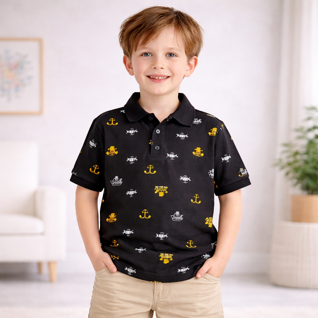 Cool Nautical Print Polo T-Shirt