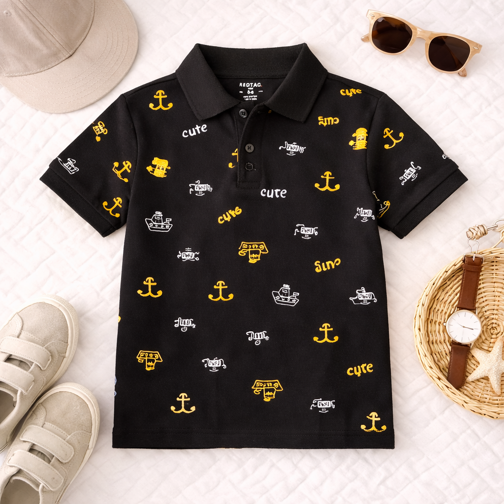 Cool Nautical Print Polo T-Shirt