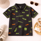 Cool Surf & Palm Print Polo T-Shirt
