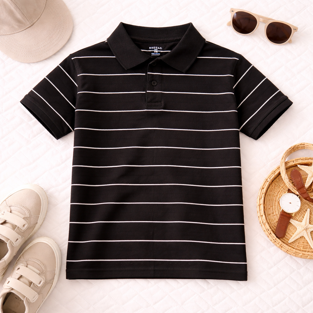 Classic Black Striped Polo T-Shirt