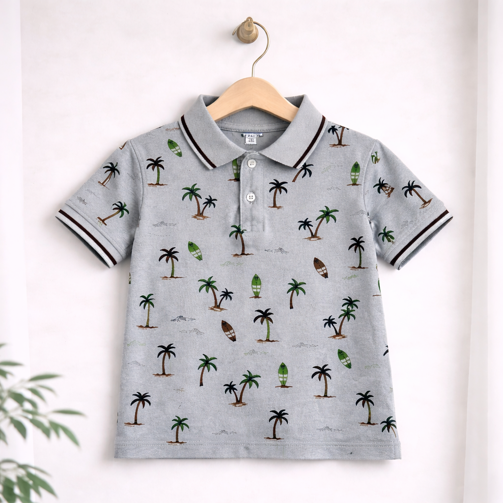 Cool Tropical Print Polo T-Shirt