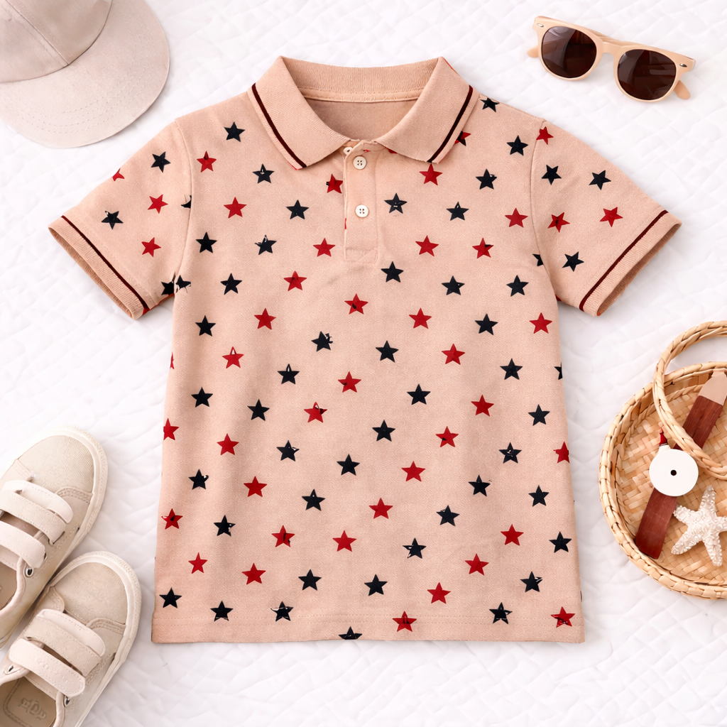 Stylish Star Print Polo T-Shirt