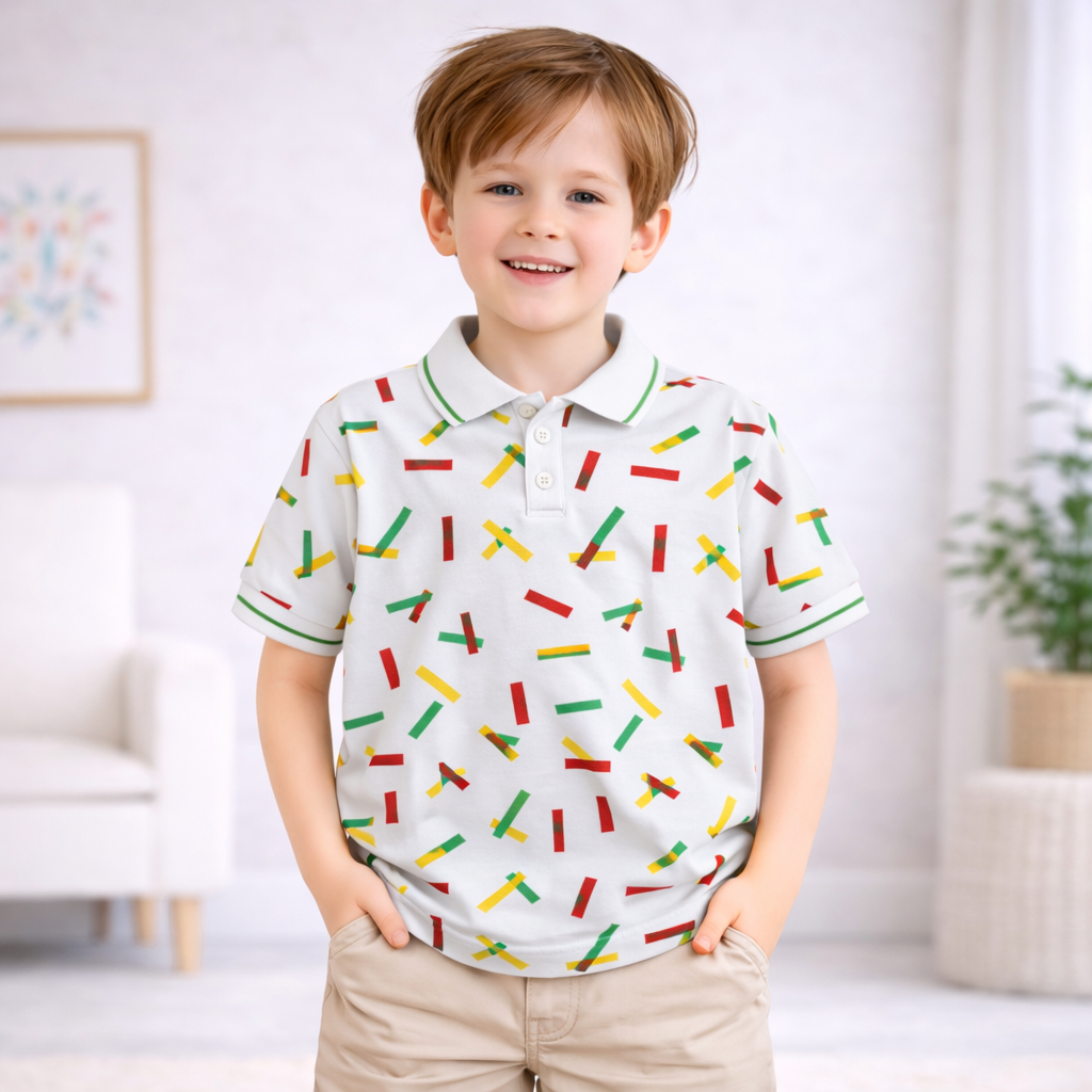 Vibrant Confetti Print Polo T-Shirt