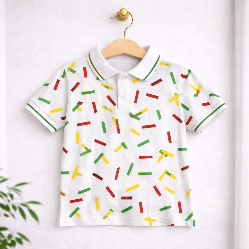 Vibrant Confetti Print Polo T-Shirt