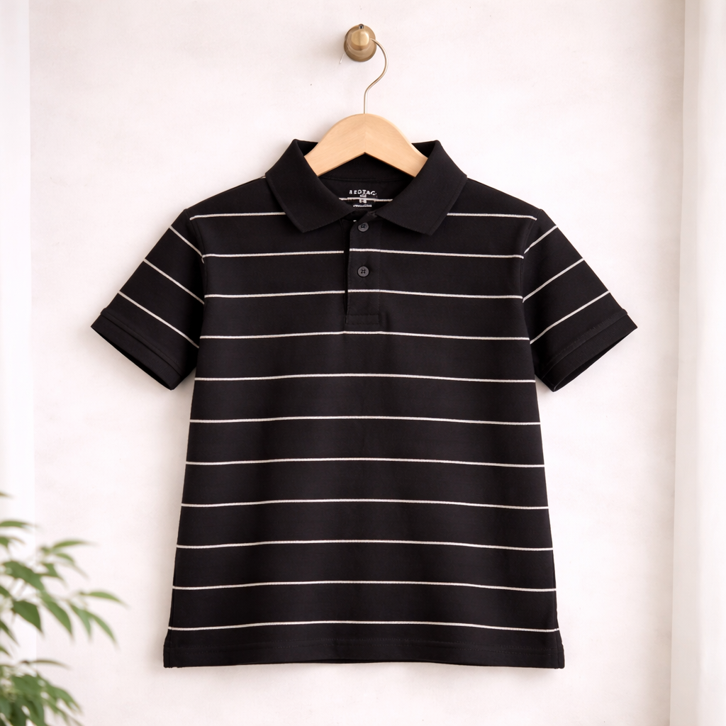 Classic Black Striped Polo T-Shirt