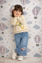 Girls Daisy Appliqué Sweatshirt with Denim Culotte Set – Premium Winter Outfit