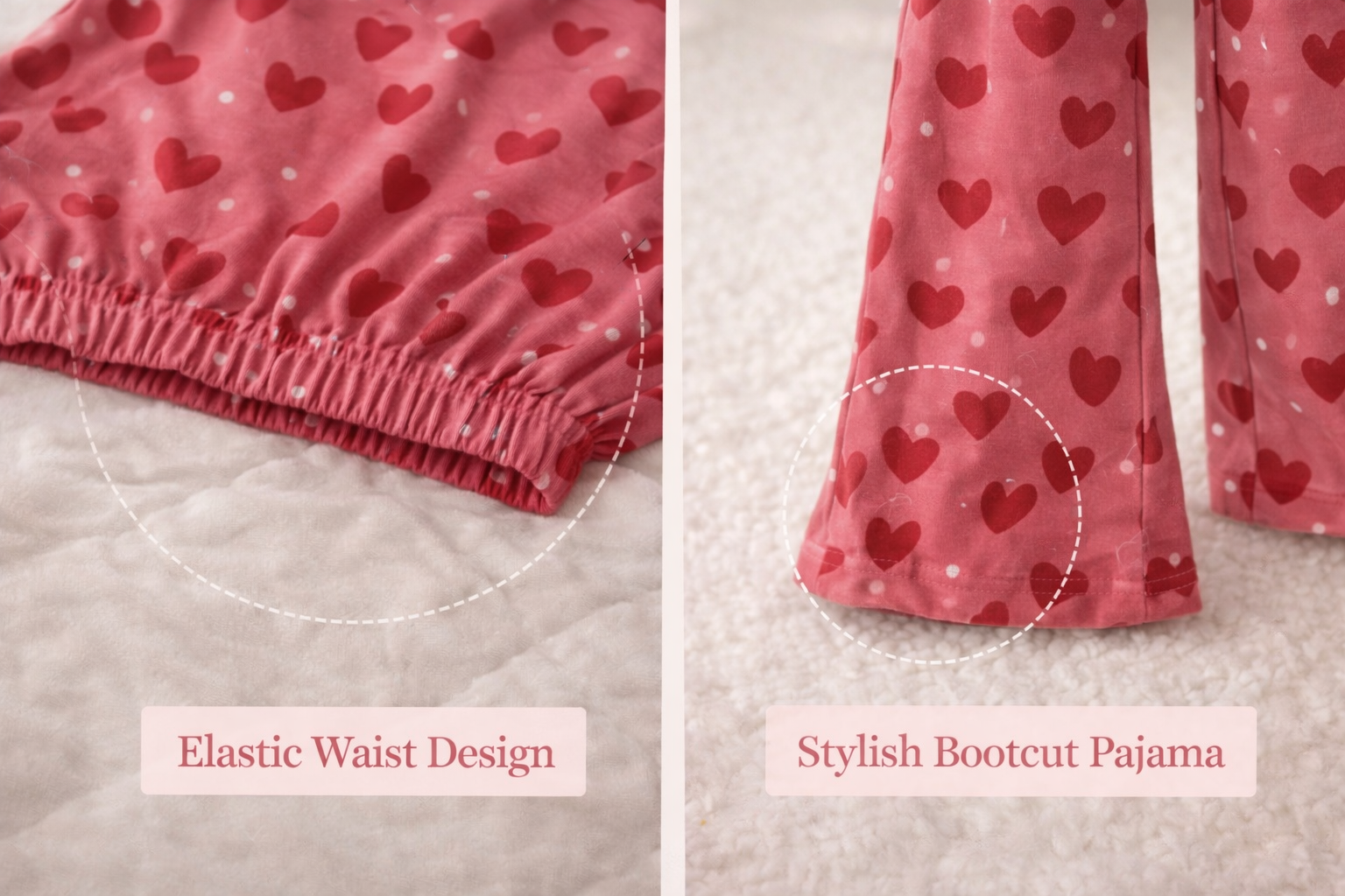 Dark Pink Heart Print bootcut Co-Ord Set