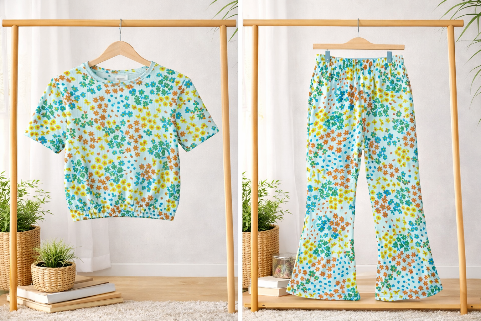 Pastel Floral Breeze Bootcut Co-ord Set