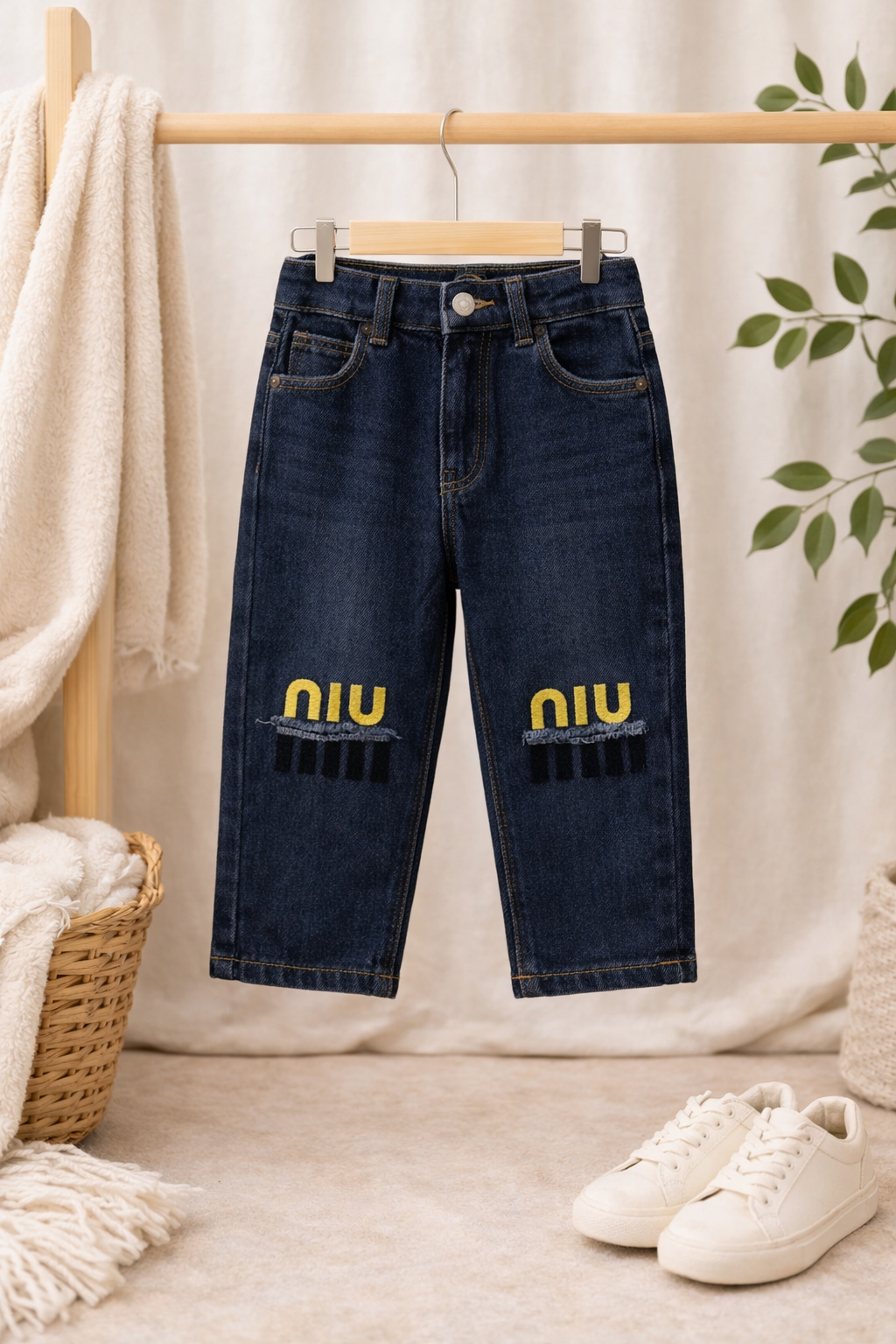 Grey Bear Print Kids Sweatshirt & Denim Jogger Set