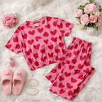 Dark Pink Heart Print bootcut Co-Ord Set