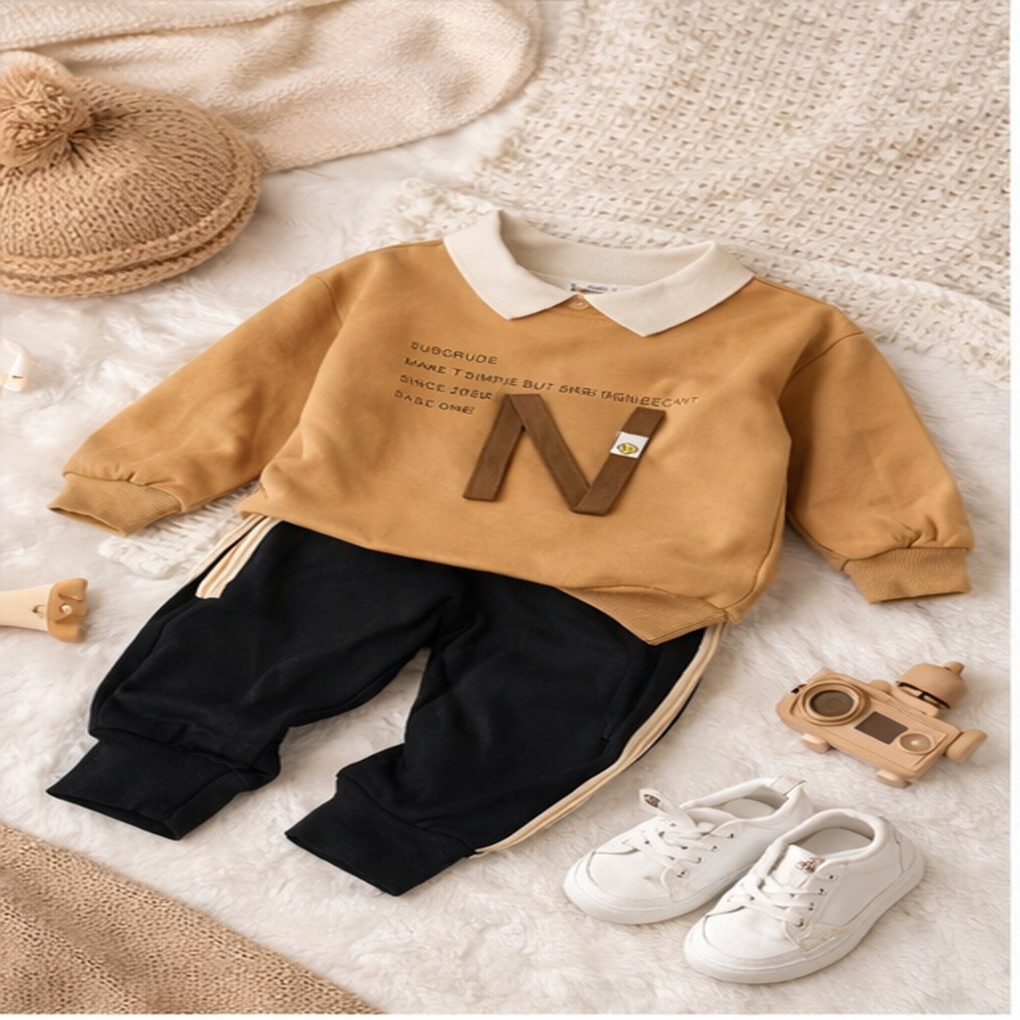 Camel Kids Sweatshirt & Jogger Set with Collar