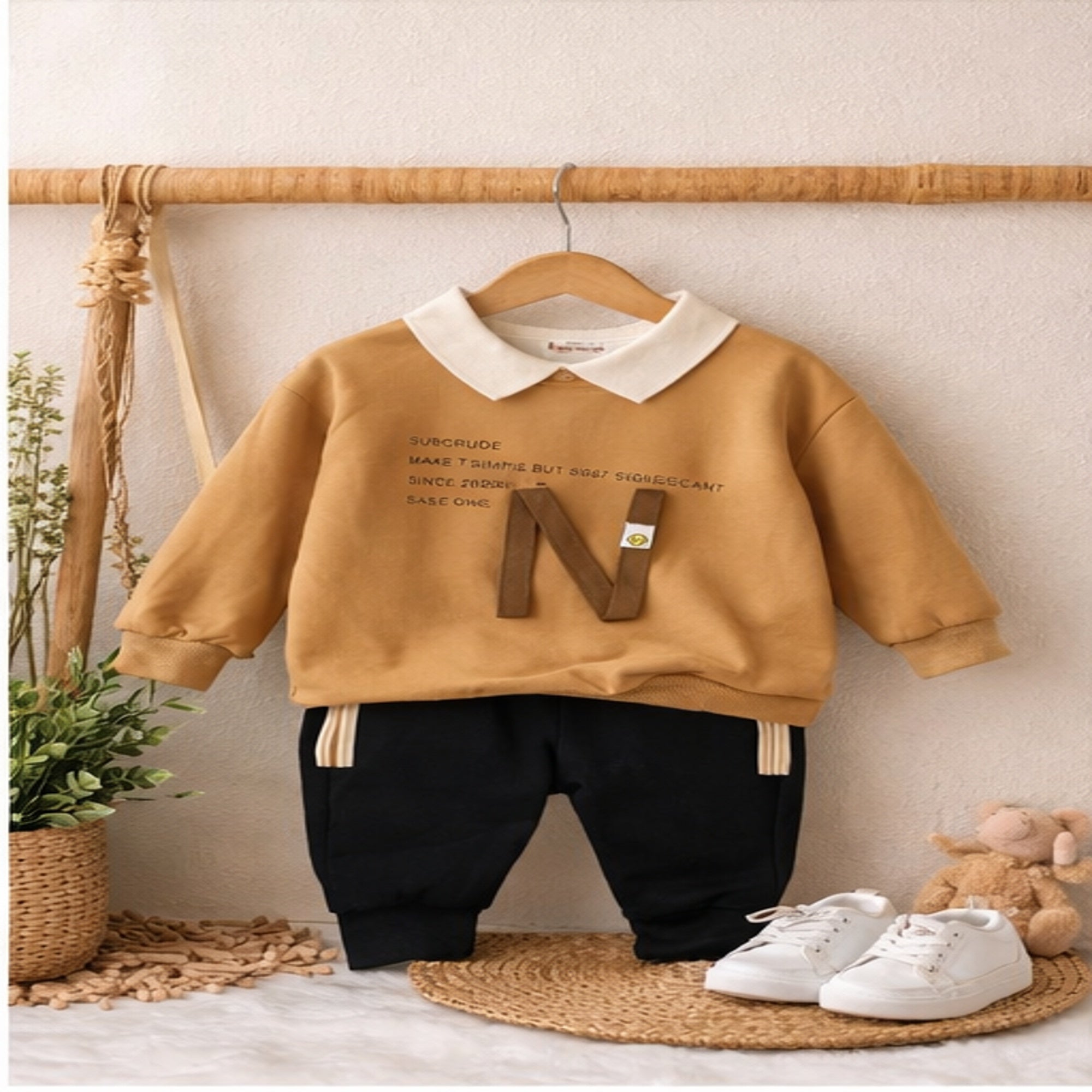 Camel Kids Sweatshirt & Jogger Set with Collar