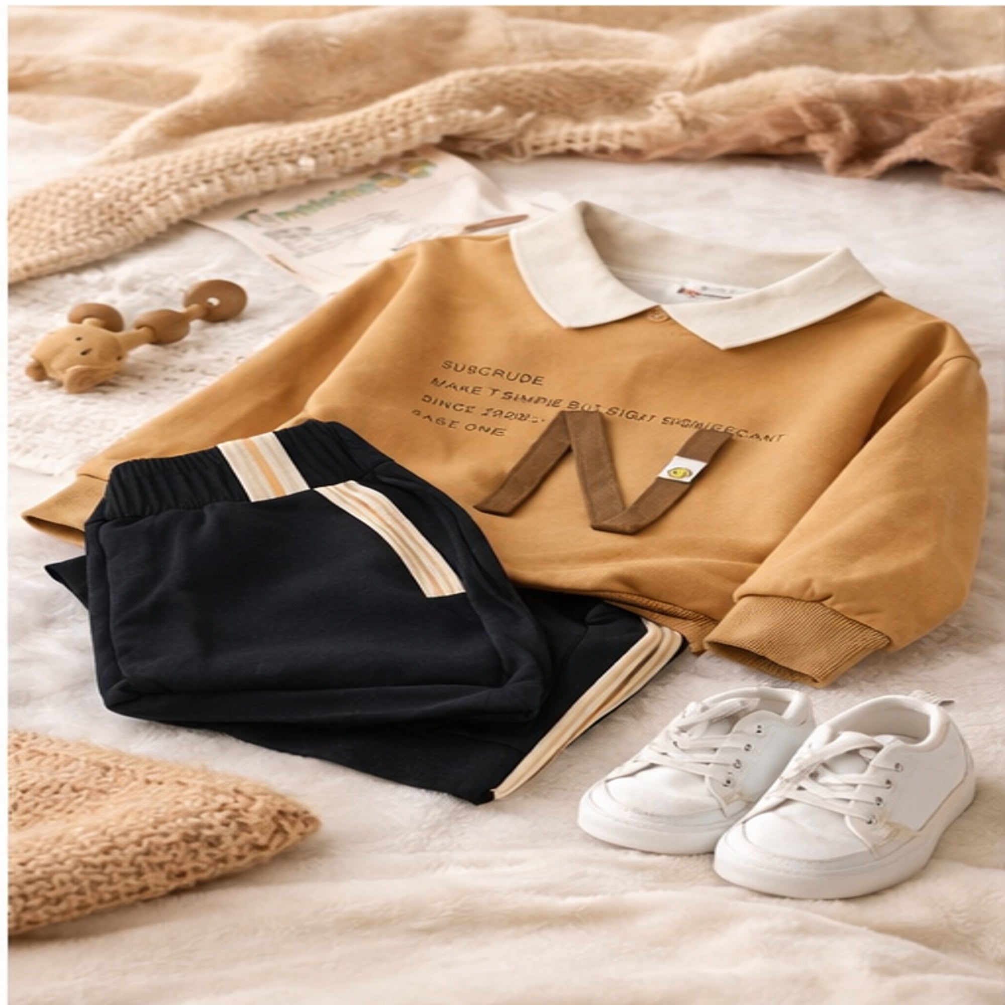 Camel Kids Sweatshirt & Jogger Set with Collar