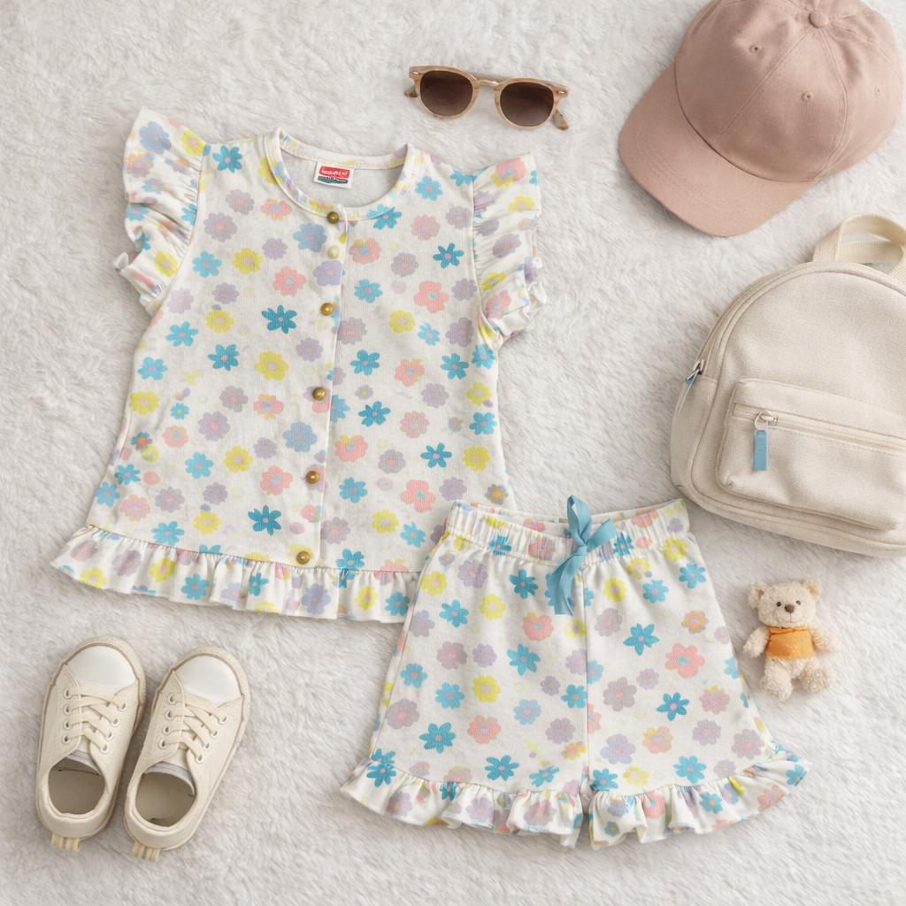 Pastel Bloom Multicolor Short Set