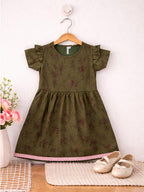 Elegant Olive Floral Girls Dress