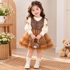 Girls’ Brown Leather-Look Vest & Tulle Party Dress