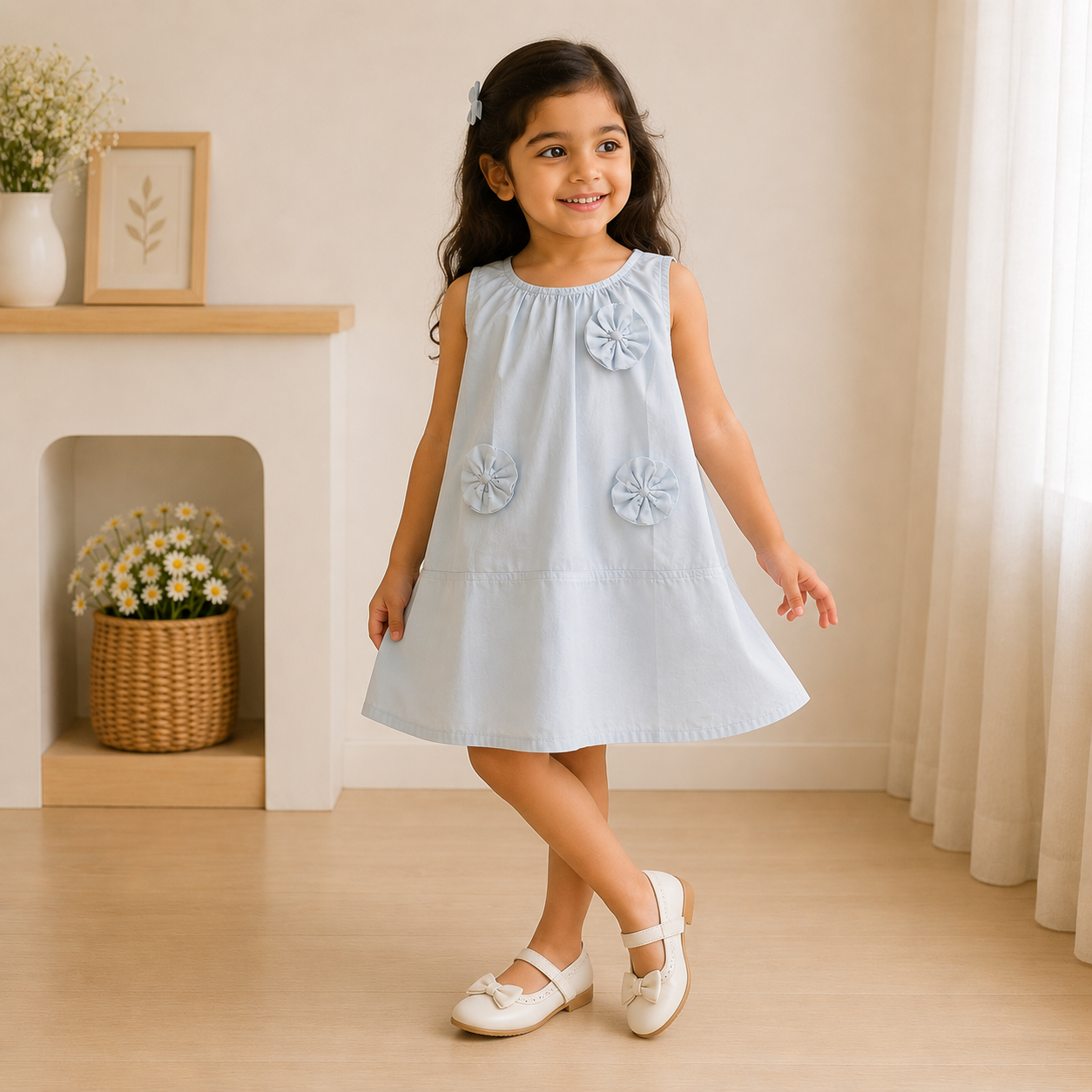Powder Blue Floral A-Line Dress  Mini Mello Closet
